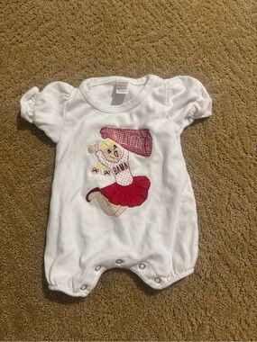 White Baby Girl One-Piece Romper with Red Appliqué Cheerleader 📣 Alabama Crimson